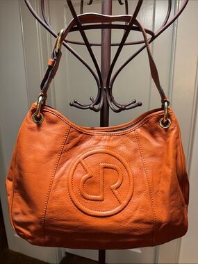 Burnt Orange Leather Shoulder Bag with Embossed Round Logo